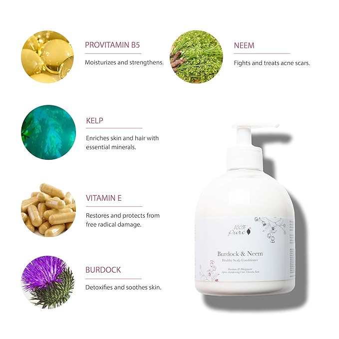 100% PURE Healthy Scalp Conditioner Purifying Burdock & Neem for Dry Damaged Hair Replenishing Itchy Flaky Scalp Hydration for Women & Men - 16 Fl Oz-GlimoraGlow