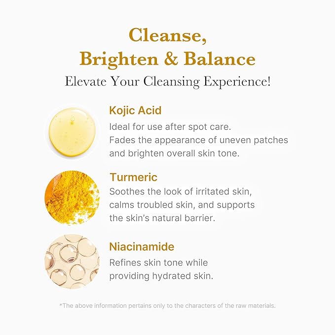 medicube Kojic Acid Turmeric Whip Cleanser | Daily Facial Cleanser for Brightening, Balancing Skin Tone & Texture | Fade Appearance of Uneven Patches & Ideal for Use After Spot Care | Korean Skincare-GlimoraGlow