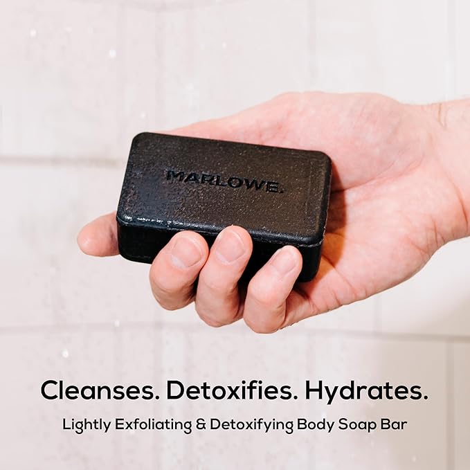 MARLOWE. No. 106 Charcoal Soap 7 oz (6 Bars) Body Bar Soap for Men, Cleansing, Purifying & Hydrating with Natural Extracts, Shea Butter, Olive Oil & Green Tea Extracts, Fresh Woodsy Scent-GlimoraGlow