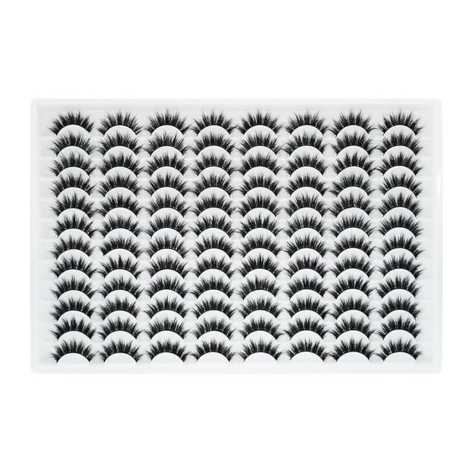 False Eyelashes 48 Pairs Faux Mink Lashes 14mm Wispy Lashes 3D Fluffy Cat Eye Lashes Pack Bulk Wholesale Strip Lashes(style 48-035)-GlimoraGlow