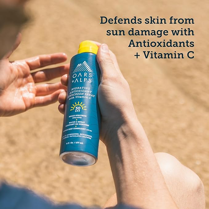 Oars + Alps Hydrating SPF 30 Sunscreen Spray, Naturally Derived Skin Care Infused with Vitamin C and Antioxidants, Water and Sweat Resistant, 6 Oz, 1 Pack-GlimoraGlow