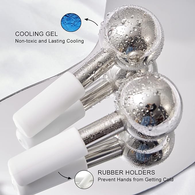 Ice Globes for Face & Eyes, Unbreakable Stainless Steel Cryo Sticks for Beauty Routines, Facials Cold Roller Cooling Globes for Puffiness, Wrinkles, Dark Circles, Headaches-GlimoraGlow