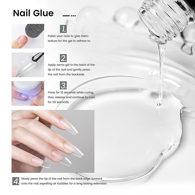 JODSONE 15ml Nail Glue Gel for Nail Tips Long Lasting Extension Glue for Clear Nail Tips Base Coat Top Coat All Need Lamp Cured-GlimoraGlow
