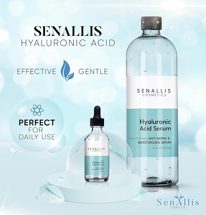 Hyaluronic Acid Serum 16 fl oz And 2 fl oz, Made From Pure Anti Aging/Wrinkle, Ultra Hydrating Moisturizer That Reduces Dry Skin Manufactured In USA-GlimoraGlow