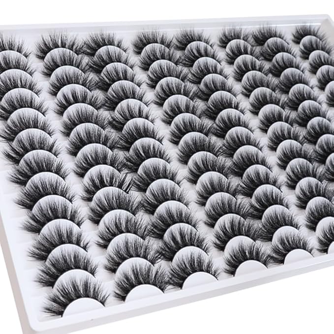 False Eyelashes 48 Pairs Faux Mink Lashes 14mm Wispy Lashes 3D Fluffy Cat Eye Lashes Pack Bulk Wholesale Strip Lashes(style 48-032)-GlimoraGlow