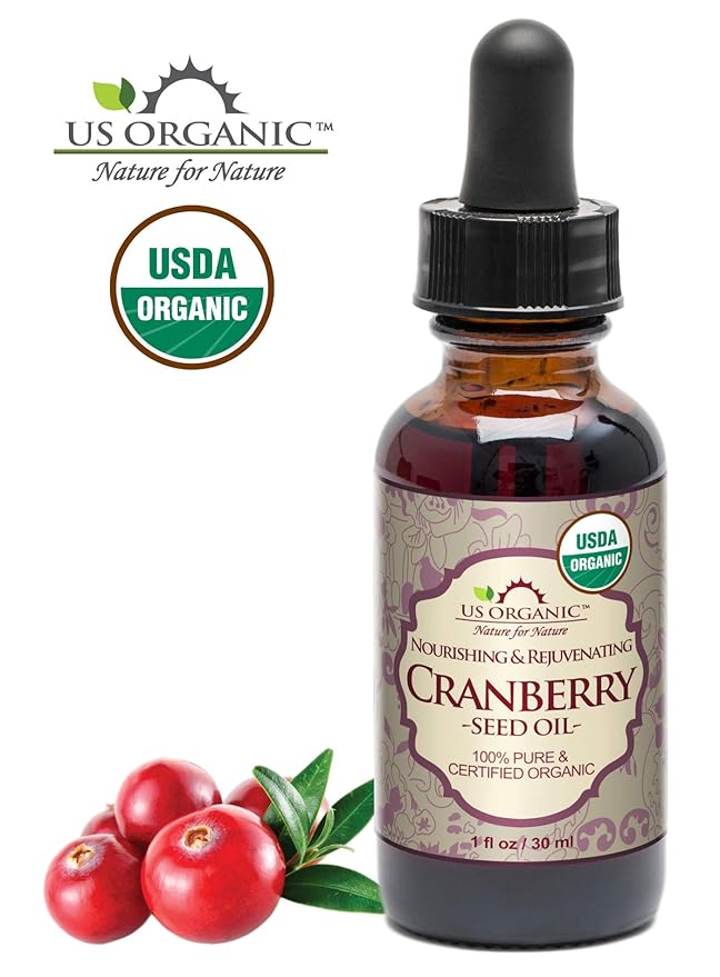 US Organic Cranberry Seed Oil, USDA Certified Organic,100% Pure & Natural, Cold Pressed Virgin, Unrefined in Amber Glass Bottle w/Glass Eyedropper for Easy Application (1 oz (30 ml))-GlimoraGlow