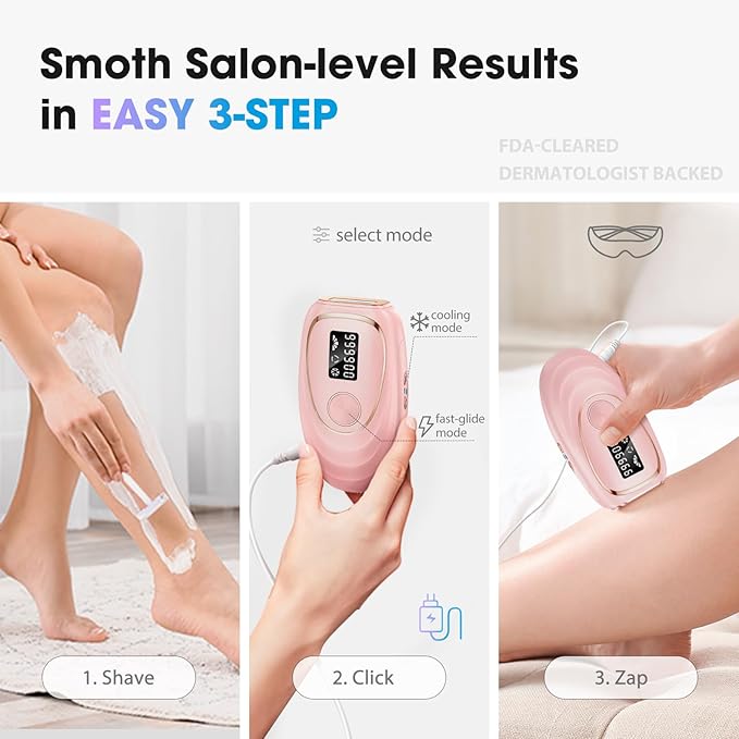 IPL Laser Hair Removal Device for Women & Men - Home 45°F Ice-Cooling Contact for Painless & Long-Lasting Results, 86% Hair Reduction in 3 Weeks for Full Body & Bikini Line, Light Pink-GlimoraGlow