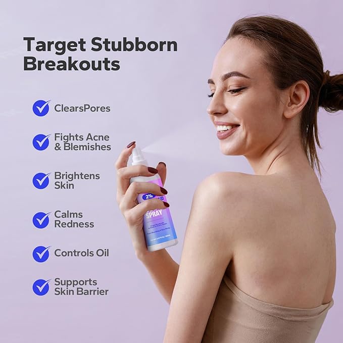 Salicylic Acid Spray (5.07 Fl Oz), 2% Salicylic Acid Body Spray, Body Acne Treatment for Bacne, Blackheads & Blemishes, Back & Chest Acne Spray for Face & Body, 360° Mist for All Skin Types-GlimoraGlow