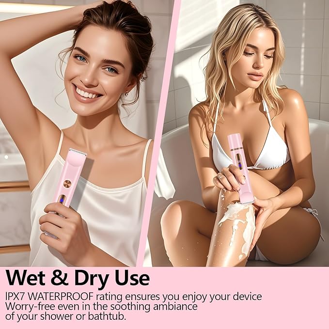 2025 Upgraded Dermave Bikini Shaver - 2 in 1 Bikini Trimmer for Women with LCD Display, Dual Head Cordless Electric Shaver, IPX7 Waterproof Wet/Dry Body Hair Trimmer for Face, Body & Intimate Areas-GlimoraGlow