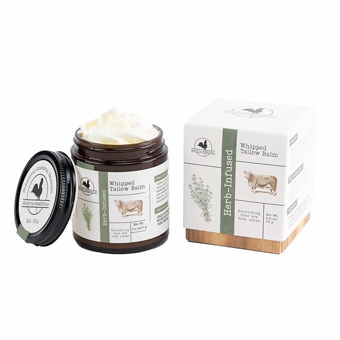 Handmade Whipped Tallow Balm (Herb-Infused/Unscented) - Large Jar - 2.6 oz-GlimoraGlow