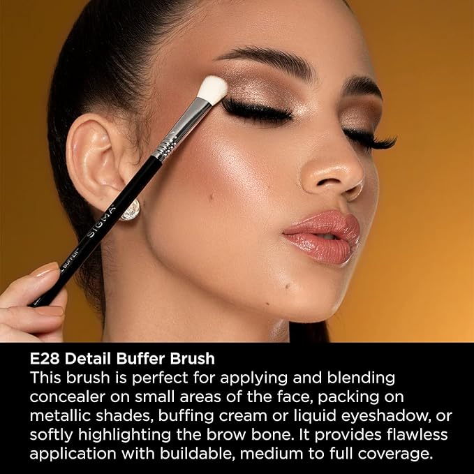 Sigma Beauty Professional E28 Detail Buffer Brush – Professional Eyeshadow Brush for Seamless Cream or Liquid Eyeshadow Blending, Packing on Metallic Shades & Highlighting the Brow Bone (1 Brush)-GlimoraGlow