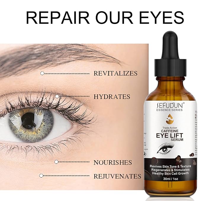 Dark Circles Under Eye Treatment for Women Caffeine Serum Circles, Puffiness, Bags, Anti Aging Reduces Wrinkles and Fine Line, 100% Pure Coffee Oil - 1 oz / 30 ml, 1 Fl Oz (Pack of 1)-GlimoraGlow
