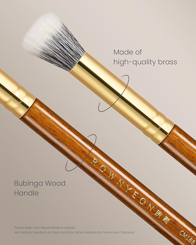 Desert Oak Series Dual Wool Blush Brush - Flat Top Goat Hair for Diffused Powder & Cream Blush, Seamless Blending, Bubinga Handle (CM 188)-GlimoraGlow