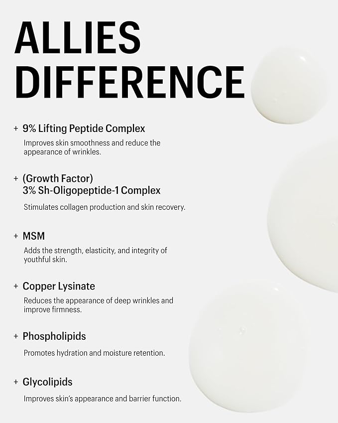 Allies of Skin Multi Peptides & Growth Factor Collagen Boosting Face Serum | Skin Tightening Anti-Aging Complex with 9% Peptides| Firms Sagging Skin & Visibly Reduces Wrinkles (1 oz)-GlimoraGlow