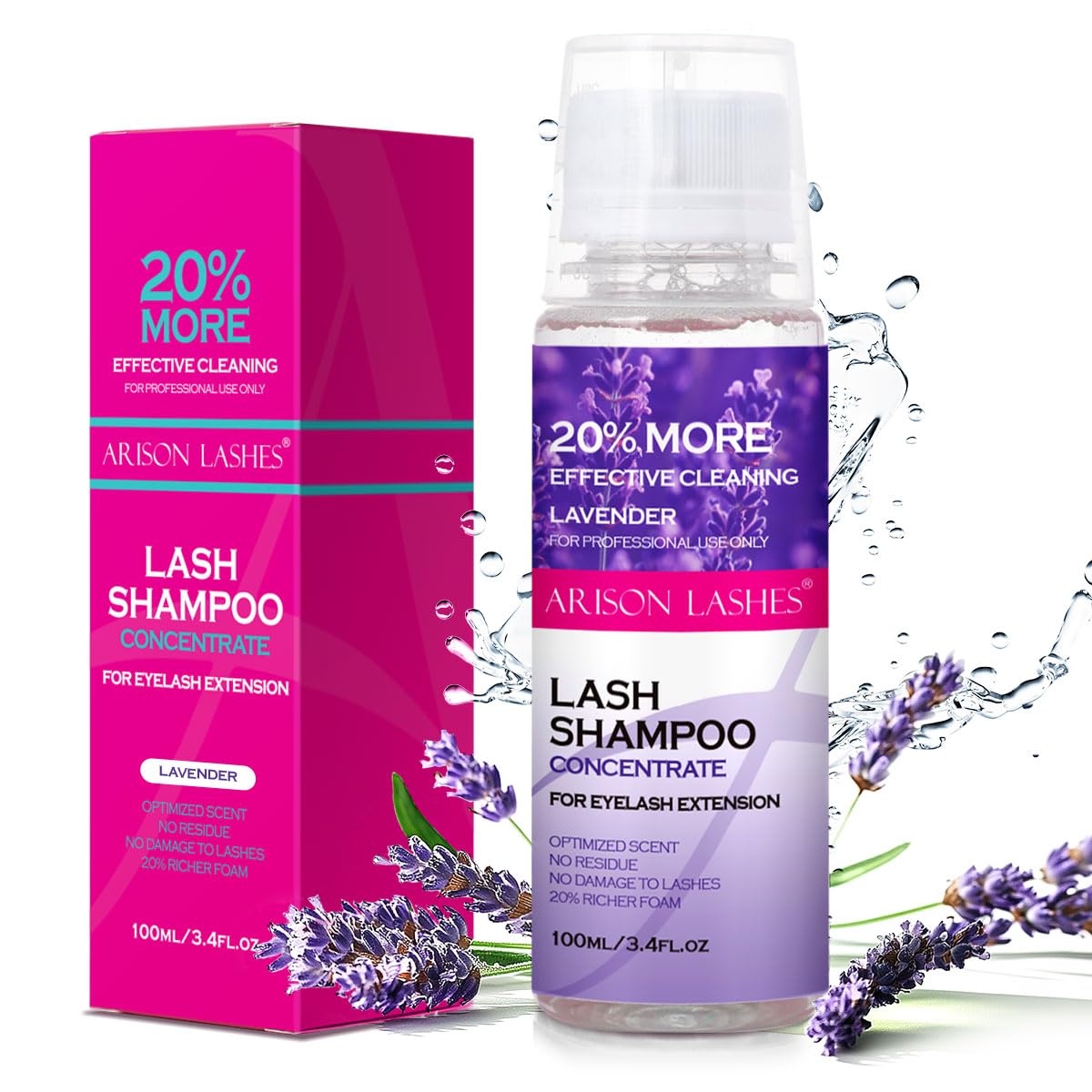 ARISON LASHES Lash Shampoo Concentrate for Lash Extensions 100ML Eyelash Cleanser Concentrate Oil-Free Eyelash Extension Shampoo with Salon Home Care(Lavender)-GlimoraGlow