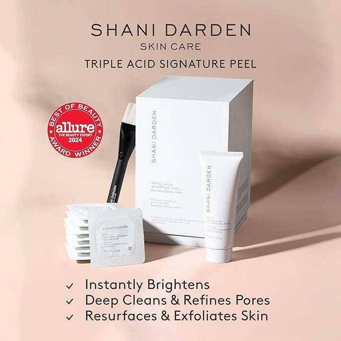SHANI DARDEN SKIN CARE Triple Acid Peel, 2-Step Exfoliating Face Peel with Mandelic, Lactic & Glycolic Acids, Kaolin Clay Neutralizing Mask & Brush, Helps Improve Dark Spots & Skin Texture, 1.69 fl oz-GlimoraGlow