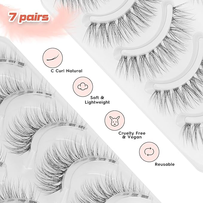 Wispy Lashes Natural Look False Eyelashes 13MM Eye Lash Pack 3D Volume Fake Eyelashes 7 Pair Siligli-GlimoraGlow
