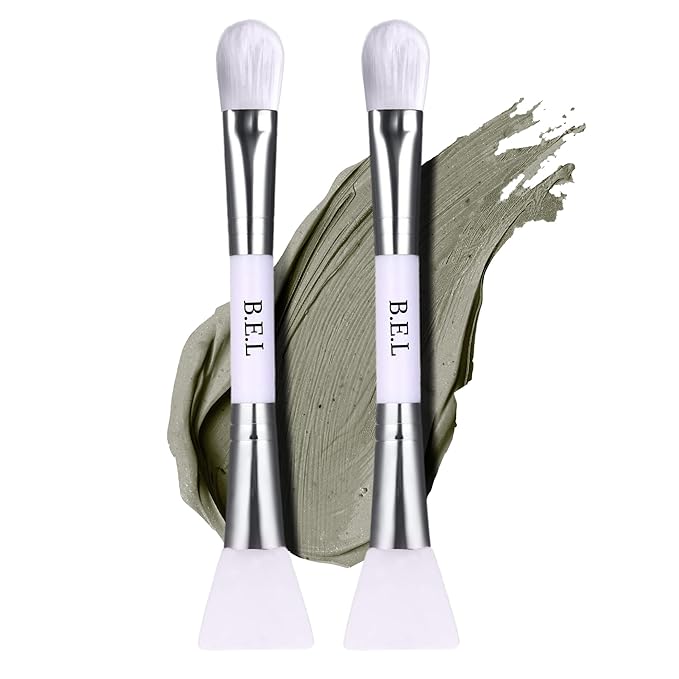 Bare Essentials Living Clay Face Mask Brush (2 Pack, White) Dual Soft Silicone Face Mask Applicator Brush Tool, Great Facial Essentials, Moisturizer Applicator & Skincare Brush for Facials-GlimoraGlow