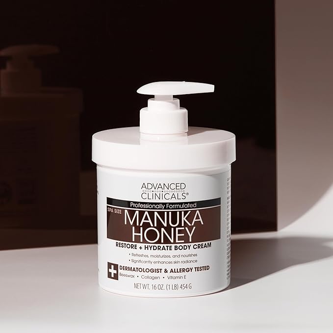 Advanced Clinicals Manuka Honey Body Cream For Women & Men | Body Butter Lotion For Extremely Dry Skin | Collagen Cream | Skincare Moisturizer Hydrating Balm Improves Look Of Aging Skin, 16Oz, 2-Pack-GlimoraGlow
