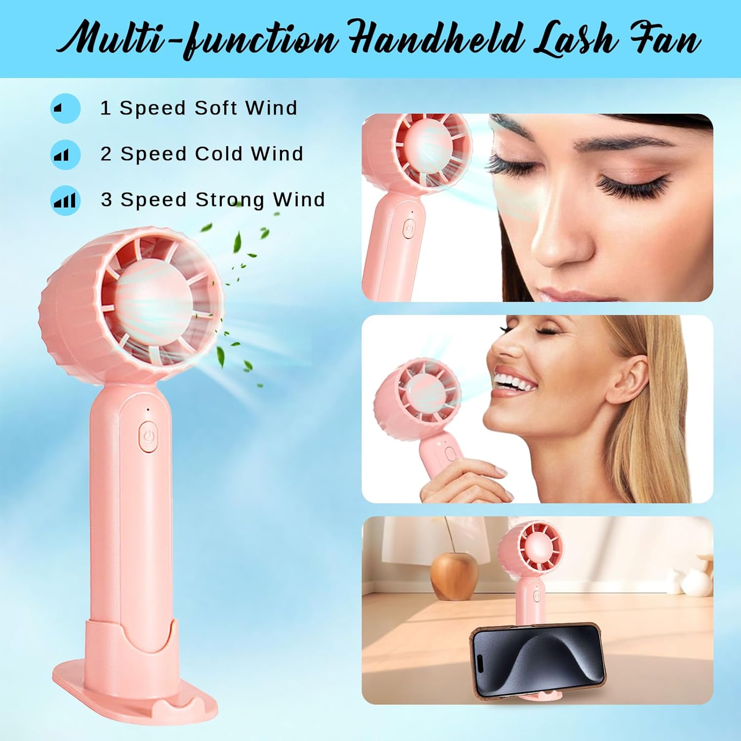 Eyelash Extension Cleanser Lash Mousse Lash Shampoo for Extensions, USB Mini Portable Fan Rechargeable Electric Handheld Air Conditioning (lash kit-handheld fan)-GlimoraGlow