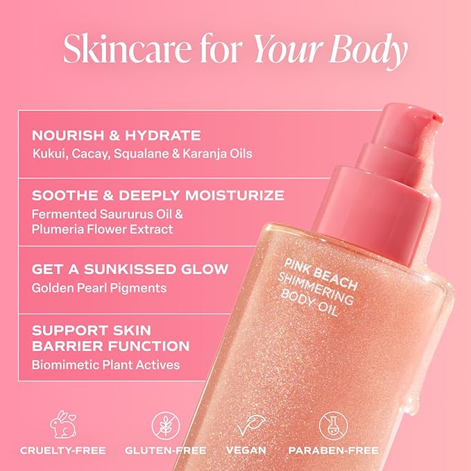 Saltair Shimmering Body Oil - Pink Beach Scented Dry Oil Moisturizer with Light-Reflecting Pearl Pigments. Moisturizing Glow for All Skin Types - 4 Fl Oz-GlimoraGlow