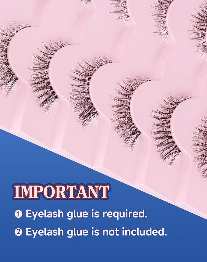 Short Cat Eye Lashes Clear Band False Eyelashes Wispy Natural Look Flared Strip Eyelash Soft Fluffy Lashe Pack 7 Pairs SF-10-GlimoraGlow