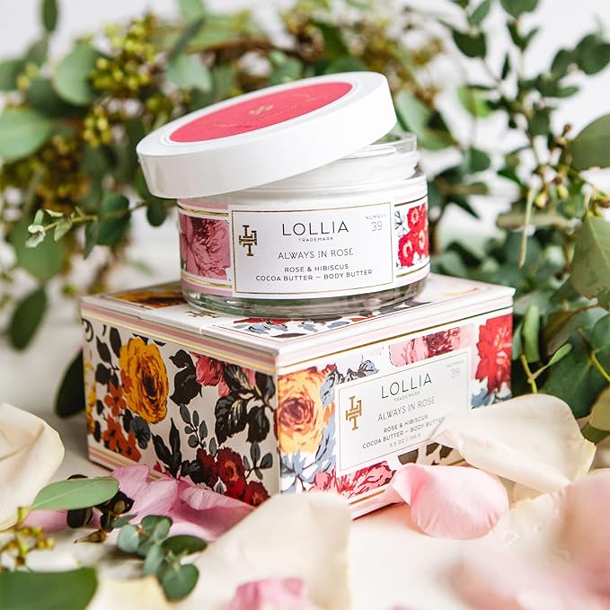 LOLLIA Always in Rose Body Butter, 5.5 oz. - Rose & Hibiscus Fragrance – Shea Butter & Cocoa Butter, Body Lotion for Women, Hydrating & Smooth Body Moisturizer-GlimoraGlow
