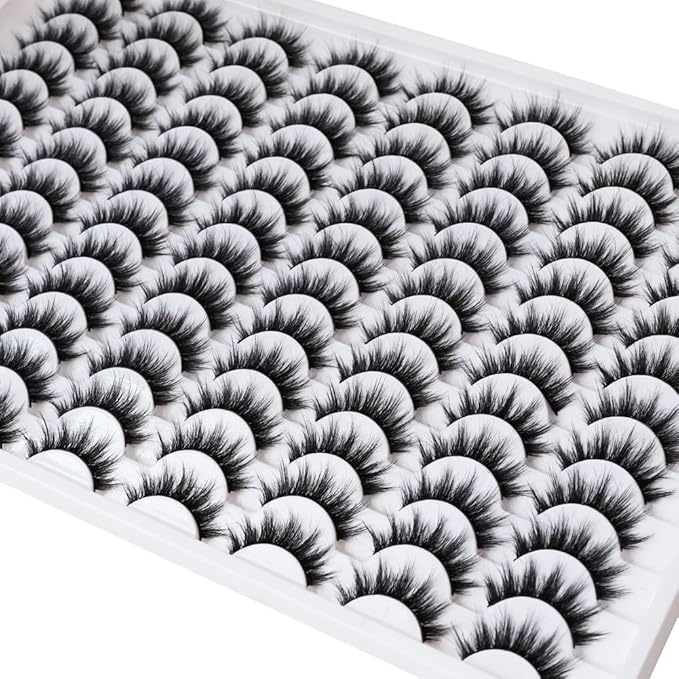 False Eyelashes 48 Pairs Faux Mink Lashes 14mm Wispy Lashes 3D Fluffy Cat Eye Lashes Pack Bulk Wholesale Strip Lashes(style 48-035)-GlimoraGlow