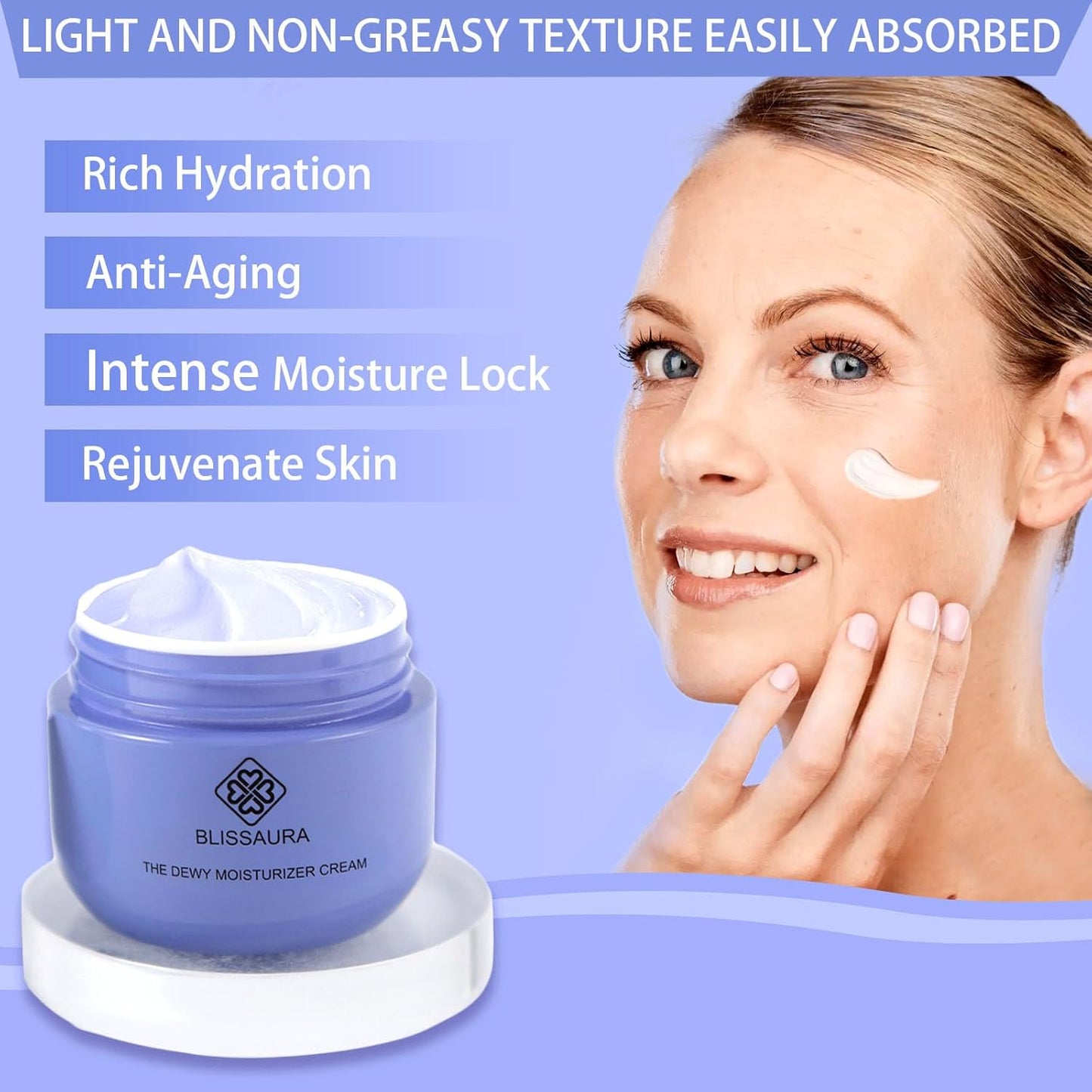 Dewy Skin Cream Moisture Surge Face Moisturizer Water Cream for Women with Purple Rice & Hyaluronic Acid - Rich Face Cream to Hydrate, Plump and Protect Dry and Combo Skin 50ml/1.7 fl oz-GlimoraGlow