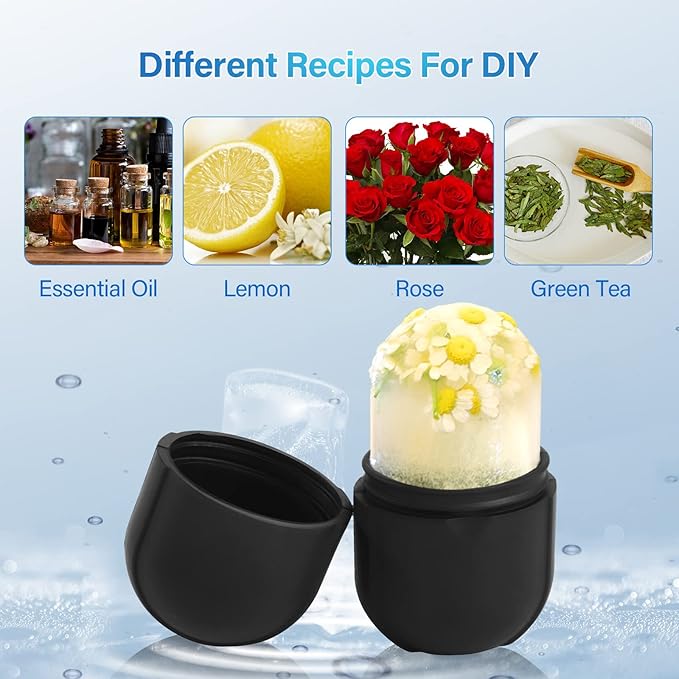 Ice Roller for Face Eye, Ice Roller Mold Face Skin Care Kit for Brighten Skin and Enhance Your Natural Glow Remove Fine Lines Shrink Pores Reduce Acne and Lubricate the Skin (Black)-GlimoraGlow