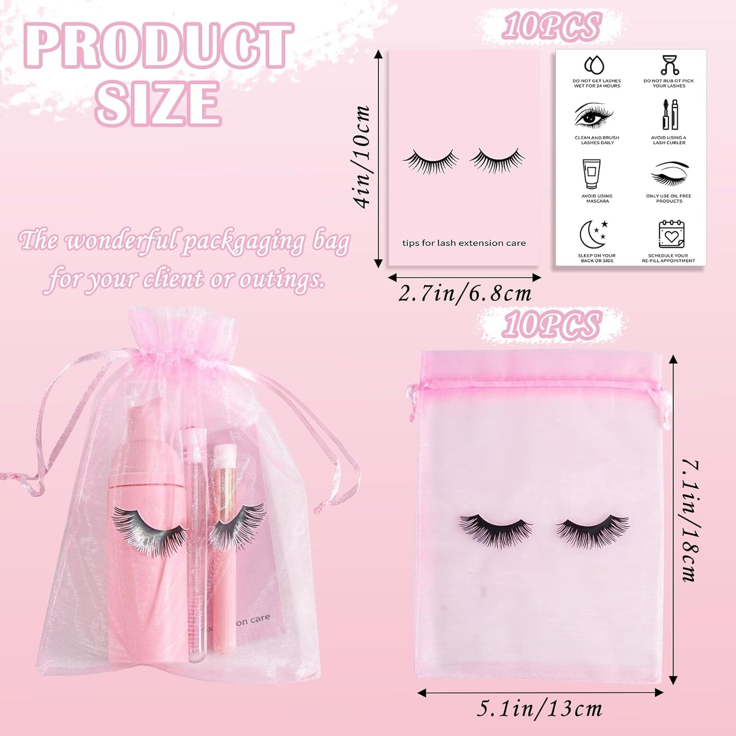 50PCS Lash Shampoo Bottles Brushes Set, Empty Lash Shampoo Bottle, Lash Cleaning Brush, Eyelash Extension Tube Brush, Instructions Cards, Aftercare Bags for Lash Business Clients (50pcs in pink)-GlimoraGlow