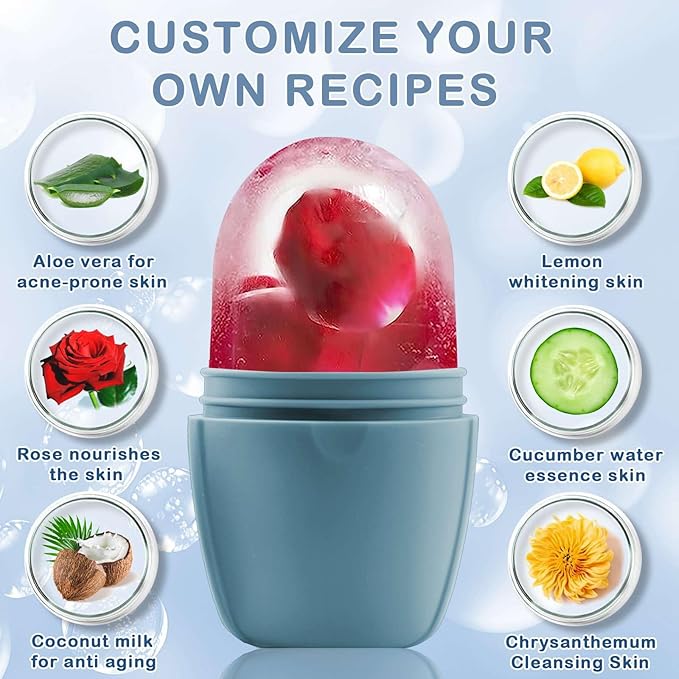 XHJRI Ice Face Roller Massager,Ice Cube Roller for Face, Eyes and Neck Naturally Conditioning and Skin Care,De-Puff Eye Bags,Reduce Migraine Pain,Reusable Massage Silicone Ice Mold (New Blue)-GlimoraGlow