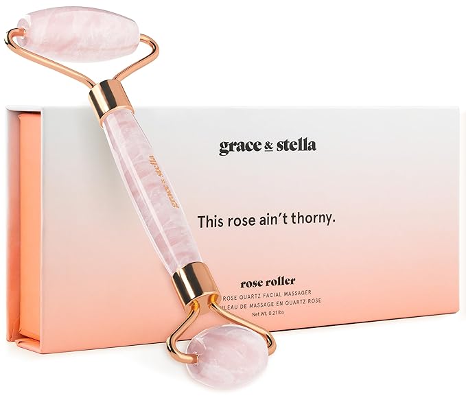 Rose Quartz Face Roller - Face Roller Skin Care - Facial Roller - Stone Roller For Face - Face Massager Roller For Lymphatic Drainage, Puffiness - Quartz Roller For Face by grace and stella-GlimoraGlow