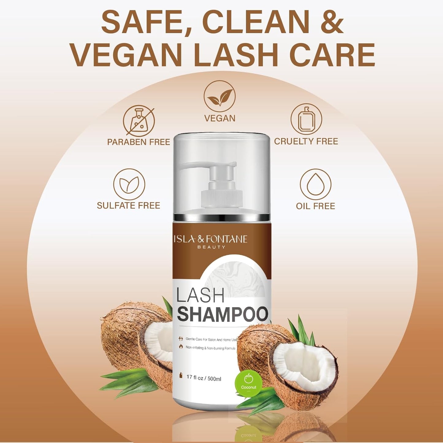 ISLA & FONTANE Lash Shampoo Bulk – Multi-Scent Series – 17 fl oz / 500ml | Gentle Eyelash Cleanser for Lash Extensions | Non-Irritating | Professional Lash Bath Foam For Salon And Home Use (Coconut)-GlimoraGlow