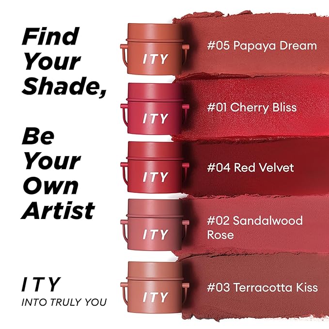 ITY Velvet Matte Finish Lip Stain-Mousse Textured Pudding Pot Lip Clay, Red Shade, Dual-Use as Lipstick and Blush, Conceals Lip Lines, Rich Pigment, 0.21 oz (6g) in Red Velvet-GlimoraGlow