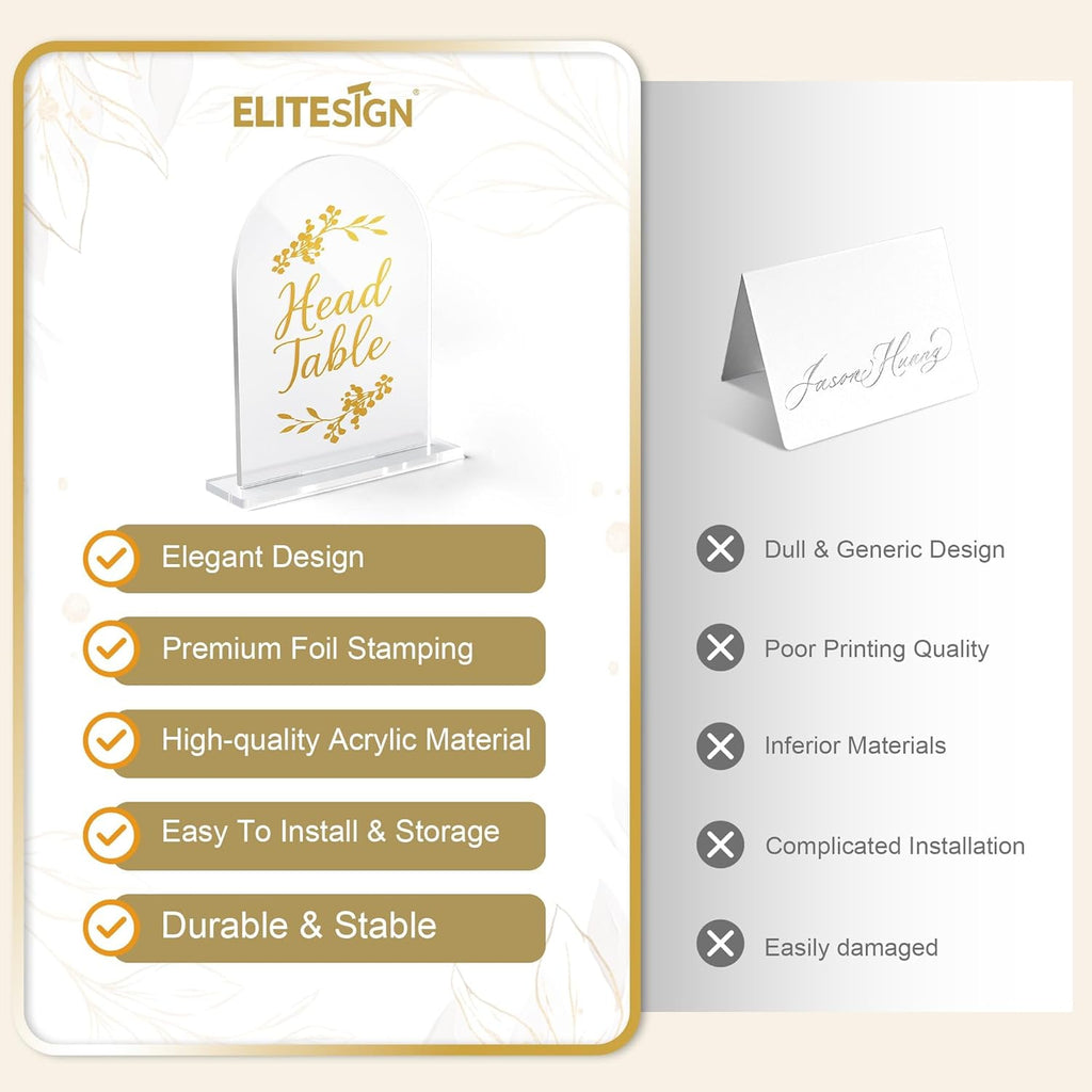 Wedding Table Numbers 1-20 Clear Acrylic Seating Number Signs for Weddings Reception Anniversary Party Decor Seat Number for Tables with Elegant Gold Lettering