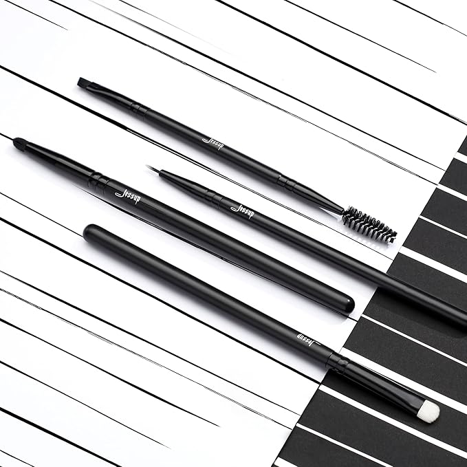 Jessup Makeup Brush Set 10pcs Black Make up Brushes Set Professional with Natural Synthetic Hair for Foundation Blending Blush Concealer Eyeshadow Eyebrow Eyeliner, T323-GlimoraGlow