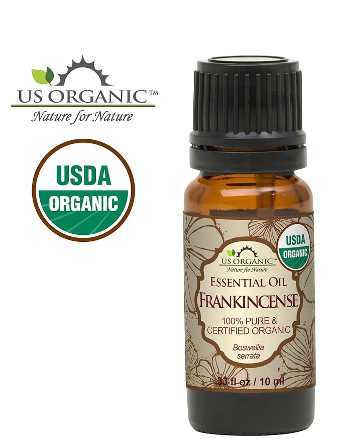 US Organic 100% Pure Frankincense Essential Oil, USDA Certified Organic, Steam Distilled, Boswellia serrata, Sourced from India, Topically or in Diffuser, Perfect for Aging Skin, All skin type (10 ml)-GlimoraGlow
