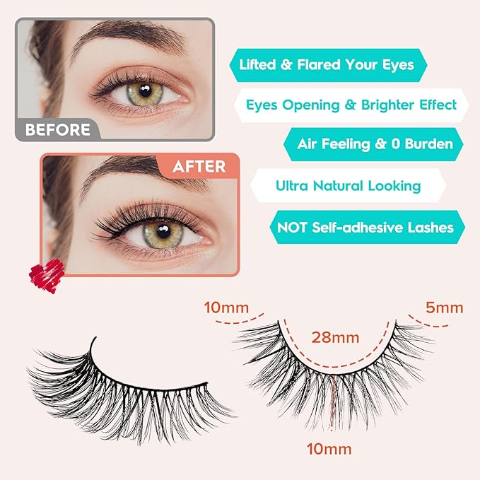 Wispy Cat Eye Lashes False Eyelashes Natural 10mm Short Lashes Pack Soft Strip Eyelash 3D Volume C Curl Natural Eyelashes 7 Pair Siligli Eyelashes-GlimoraGlow