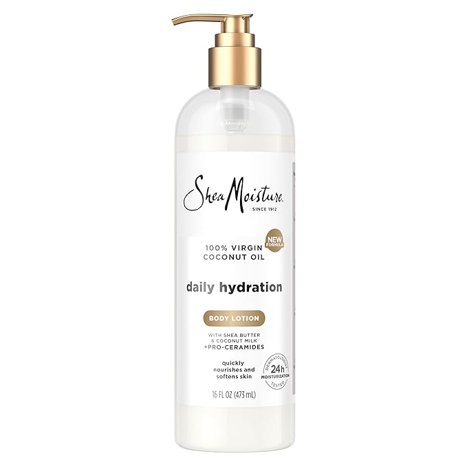SheaMoisture Daily Hydration Body Lotion with 100% Virgin Coconut Oil, Shea Butter, Coconut Milk and Pro-Ceramides, Quickly Nourish & Soften Skin, 24H Moisturizing 16 oz-GlimoraGlow