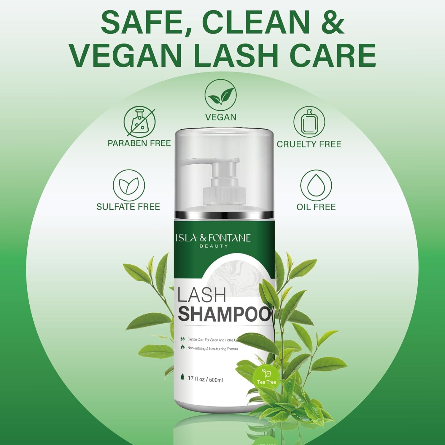 ISLA & FONTANE Lash Shampoo Bulk – Multi-Scent Series – 17 fl oz / 500ml | Gentle Eyelash Cleanser for Lash Extensions | Non-Irritating | Professional Lash Bath Foam For Salon And Home Use (Tea Tree)-GlimoraGlow