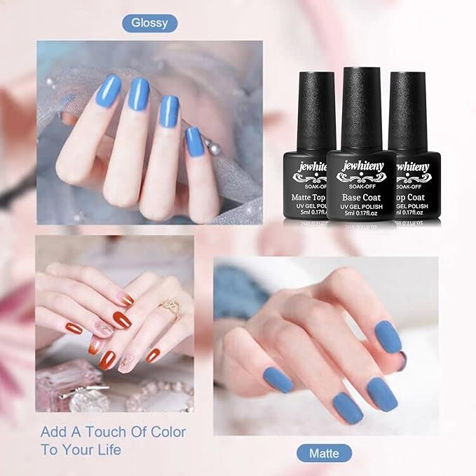 JEWHITENY 45PCS Gel Nail Polish Kit, 42 Colors 5ML Gel Polish Nude Gray Pink Blue Soak Off Glitter Nail Art Starter Kit Beauty Gifts Set for Women Girls Valentines Mother's Day Gift-GlimoraGlow