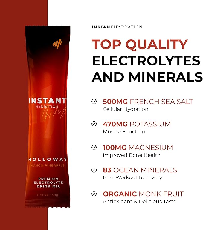 Instant Hydration Electrolytes Powder Packets - Mango Pineapple Drink Mix - Zero Sugar - Keto, Vegan, Gluten-Free, Non-GMO - Boost Recovery, Brain Health, Muscle & Tissue Support- 30 Sticks-GlimoraGlow
