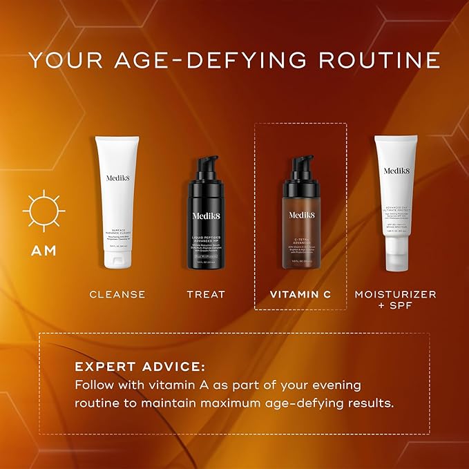 Medik8 C-Tetra Advanced - Balancing, Plumping, Hydrating Daily Vitamin C Serum with Hyaluronic Acid, Squalene - Smooths Fine Lines, Wrinkles - 1.0 oz-GlimoraGlow