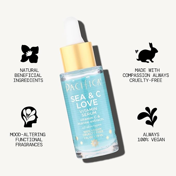 Pacifica Beauty Sea and C Love Vitamin C Serum, Skincare, Hyaluronic Acid, Green Tea, Marine Extracts, Blue Light Protection, Brightening, Lightweight, Face Care, Skin Care Serum, 1 fl oz (1 Count)-GlimoraGlow