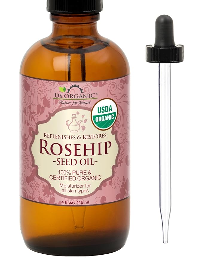 US Organic Rosehip Seed Oil, USDA Certified Organic, Cold Pressed, Virgin Organic, Amber Glass Bottle and Glass Eyedropper for Easy Application - 4 oz (115 ml)-GlimoraGlow