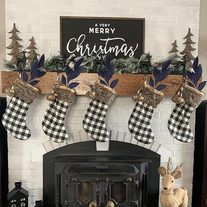 GREENTIME 12 Pack Artificial Black Glitter Leaves 13" Fake Decorative Glitter Sticks for Vase Christmas Tree DIY Wreath Crafts Fireplace Halloween Decor