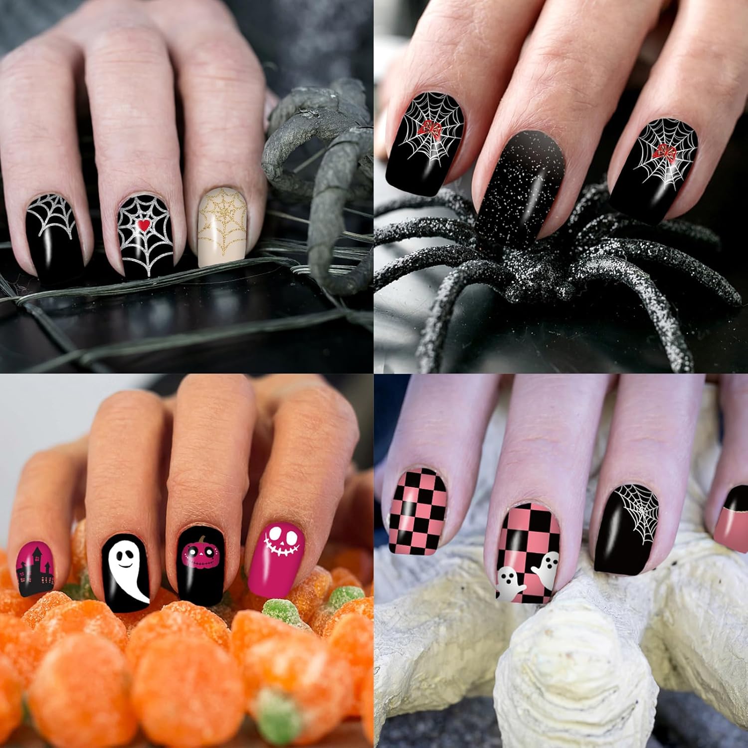 12 Sheets Halloween Nail Wraps Stickers, Nail Polish Strips DIY Self-Adhesive Full Glitter Nail Art Decals Pumpkin Bat Ghost Spider Skull Pattern with 2 Piece Nail Files for Party Decor (168 Pieces)-GlimoraGlow