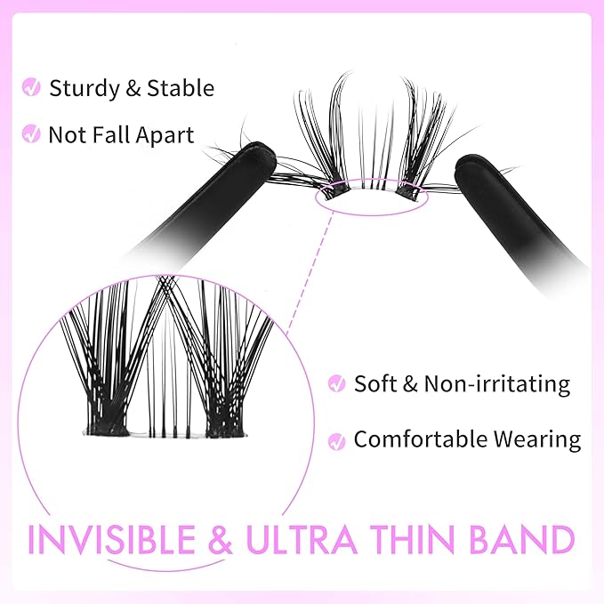 VEYESBEAUTY Lash Clusters Eyelash Extensions Thin & Invisible Band DIY Individual False Eyelashes Newbie's Five-Second Series Wispy Lash Tray for Self-application, Whisper Lashes 8-16mm Mixed Length-GlimoraGlow