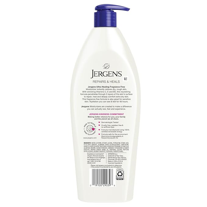 Jergens Ultra Healing Dry Skin Lotion, Hand and Body Moisturizer for Quick Absorption into Extra Dry Skin with Hydralucence Blend, Vitamins C, E and B5, White, 21 oz-GlimoraGlow